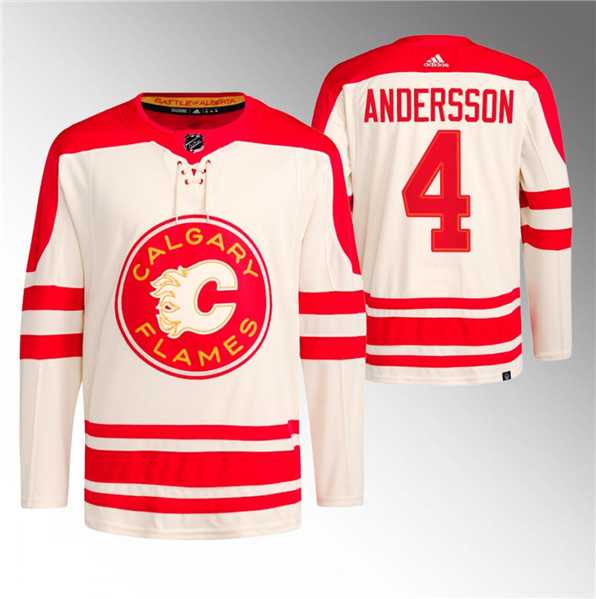 Mens Calgary Flames #4 Rasmus Andersson 2023 Cream Classic Primegreen Stitched Jersey Dzhi